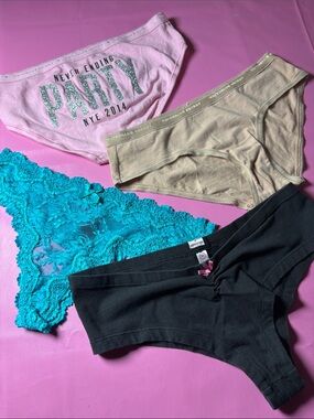 PINK Victoria's Secret Pink, Beige, Teal & Black Bikini Panty Set